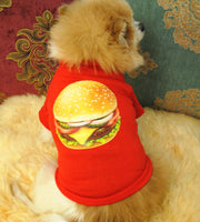 ペット用 犬猫兼用 Tシャツ 犬の服 半袖 カットソー 洋服 ハンバーガープリント 面白い おもしろい ドッグウェア ドッグウエア 超小型犬 小型犬 犬用 イヌ用 いぬ用 猫用 ネコ用 ねこ用 XS S M L 赤 レッド