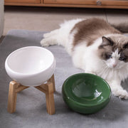 ペット用食器 フードボウル 猫 ネコ 子犬 小型犬 320ml お水入れ 陶器製 木製 スタンド付き 高さあり 傾斜 食べやすい 陶器製 おしゃれ 餌入れ エサ入れ 幼犬 猫用 老犬 老猫 パピー