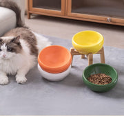 ペット用食器 フードボウル 猫 ネコ 子犬 小型犬 320ml お水入れ 陶器製 木製 スタンド付き 高さあり 傾斜 食べやすい 陶器製 おしゃれ 餌入れ エサ入れ 幼犬 猫用 老犬 老猫 パピー