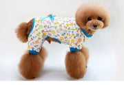 ペットウェア ドッグウェア パジャマ 犬用 犬服 ルームウェア 袖あり 前ボタン 長ズボン リブ かわいい リボン キリン クルマ ユニコーン
