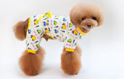 ペットウェア ドッグウェア パジャマ 犬用 犬服 ルームウェア 袖あり 前ボタン 長ズボン リブ かわいい リボン キリン クルマ ユニコーン
