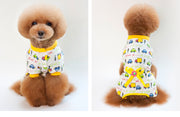 ペットウェア ドッグウェア パジャマ 犬用 犬服 ルームウェア 袖あり 前ボタン 長ズボン リブ かわいい リボン キリン クルマ ユニコーン