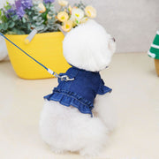ドッグウェア ペット服 ペットウェア キャットウェア 犬服 犬 イヌ 猫服 猫 ネコ 小型犬 中型犬 半袖 袖有り デニム フリル 前開き ボタン付き リボン かわいい おしゃれ ブルー 無地 シンプル
