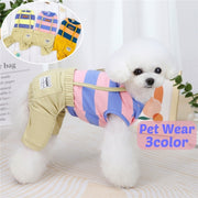 ペットウェア カバーオール ロンパース つなぎ 犬服 猫服 ドッグ キャット ノースリーブ ボタン 前開き ボーダー 重ね着風 カジュアル かわいい おしゃれ お散歩 お出かけ ツナギ イヌ ネコ いぬ ねこ ピンク イエロー オレンジ