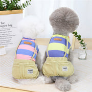 ペットウェア カバーオール ロンパース つなぎ 犬服 猫服 ドッグ キャット ノースリーブ ボタン 前開き ボーダー 重ね着風 カジュアル かわいい おしゃれ お散歩 お出かけ ツナギ イヌ ネコ いぬ ねこ ピンク イエロー オレンジ
