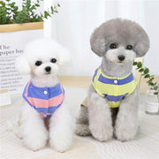 ペットウェア カバーオール ロンパース つなぎ 犬服 猫服 ドッグ キャット ノースリーブ ボタン 前開き ボーダー 重ね着風 カジュアル かわいい おしゃれ お散歩 お出かけ ツナギ イヌ ネコ いぬ ねこ ピンク イエロー オレンジ