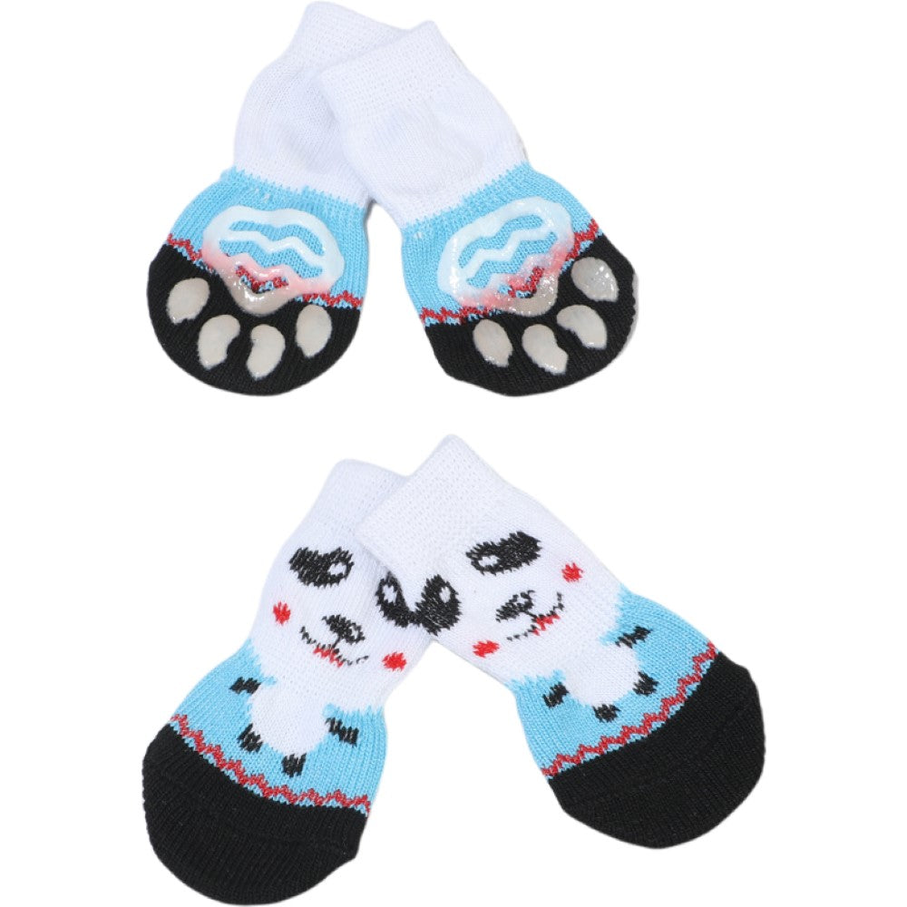 犬用靴下 ドッグソックス 4個セット ドッグシューズ ペットシューズ 靴下 犬 猫 キャットソックス ペット用品 滑り止め付き 防寒 あったか ツートンカラー パンダ クマ リボン ハート プリント入り 小型犬 中型犬 シンプル かわいい カジュアル 室内 秋 冬 青 ピンク 灰 赤