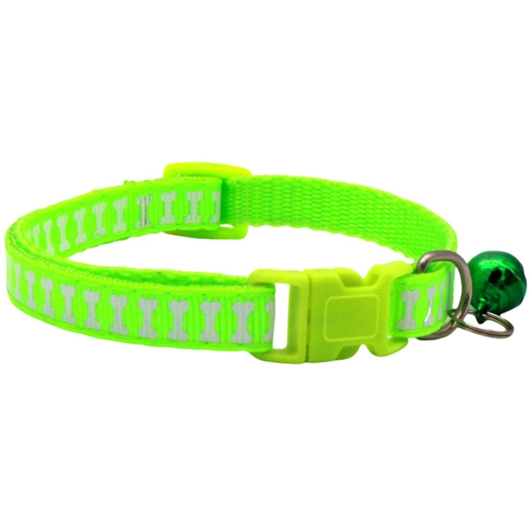 首輪 超小型犬 小型犬 猫 ネコ ペット用 犬用品 猫用品 カラー ワンタッチバックル 鈴付き 骨 ホネ ペットグッズ 可愛い お洒落 シンプル お散歩 お出かけ バックル サイズ調節可能