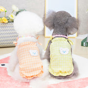 ドッグウェア キャミソール 犬服 猫服 ペットウェア 小型犬 洋服 ペット用品 クマ ワッペン チェック柄 フリル 肩ひも おしゃれ かわいい お散歩 お出かけ おめかし いぬ イヌ ねこ ネコ キャットウェア