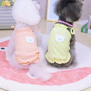 ドッグウェア キャミソール 犬服 猫服 ペットウェア 小型犬 洋服 ペット用品 クマ ワッペン チェック柄 フリル 肩ひも おしゃれ かわいい お散歩 お出かけ おめかし いぬ イヌ ねこ ネコ キャットウェア