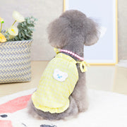 ドッグウェア キャミソール 犬服 猫服 ペットウェア 小型犬 洋服 ペット用品 クマ ワッペン チェック柄 フリル 肩ひも おしゃれ かわいい お散歩 お出かけ おめかし いぬ イヌ ねこ ネコ キャットウェア