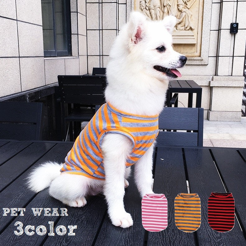 ペットウェア タンクトップ 犬 猫 ドッグ キャット 犬服 小型犬 中型犬 ペット用品 ペットグッズ ボーダー しましま 袖なし プルオーバー シンプル カジュアル かっこいい おしゃれ ヘビロテ お散歩 部屋着 抜け毛対策 赤 ピンク 橙