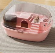 ハムスターケージ 小動物用ハウス 間仕切り 二階建て 給水 給餌 回し車 ベッド 半透明 ペット用品 飼育用品 遊び場 寝床 イエロー ブラック ピンク グレー