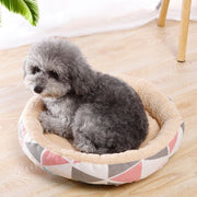 ペットベッド ペット用ベッド 小型犬 中型犬 イヌ 猫 ネコ ペット用品 ペットグッズ ラウンド型 丸形 45cm 起毛生地 ふわふわ もこもこ 総柄 チェック ドット イラスト ブルー イエロー かわいい キュート 秋 冬