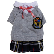 ドッグウェア ワンピース トップス 袖あり ペット服 犬服 制服 レイヤード風 ネクタイ リボン 小型犬 ペット用品 犬用品 かわいい