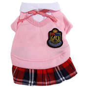 ドッグウェア ワンピース トップス 袖あり ペット服 犬服 制服 レイヤード風 ネクタイ リボン 小型犬 ペット用品 犬用品 かわいい