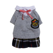 ドッグウェア ワンピース トップス 袖あり ペット服 犬服 制服 レイヤード風 ネクタイ リボン 小型犬 ペット用品 犬用品 かわいい