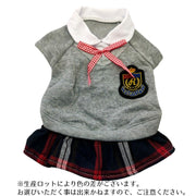 ドッグウェア ワンピース トップス 袖あり ペット服 犬服 制服 レイヤード風 ネクタイ リボン 小型犬 ペット用品 犬用品 かわいい
