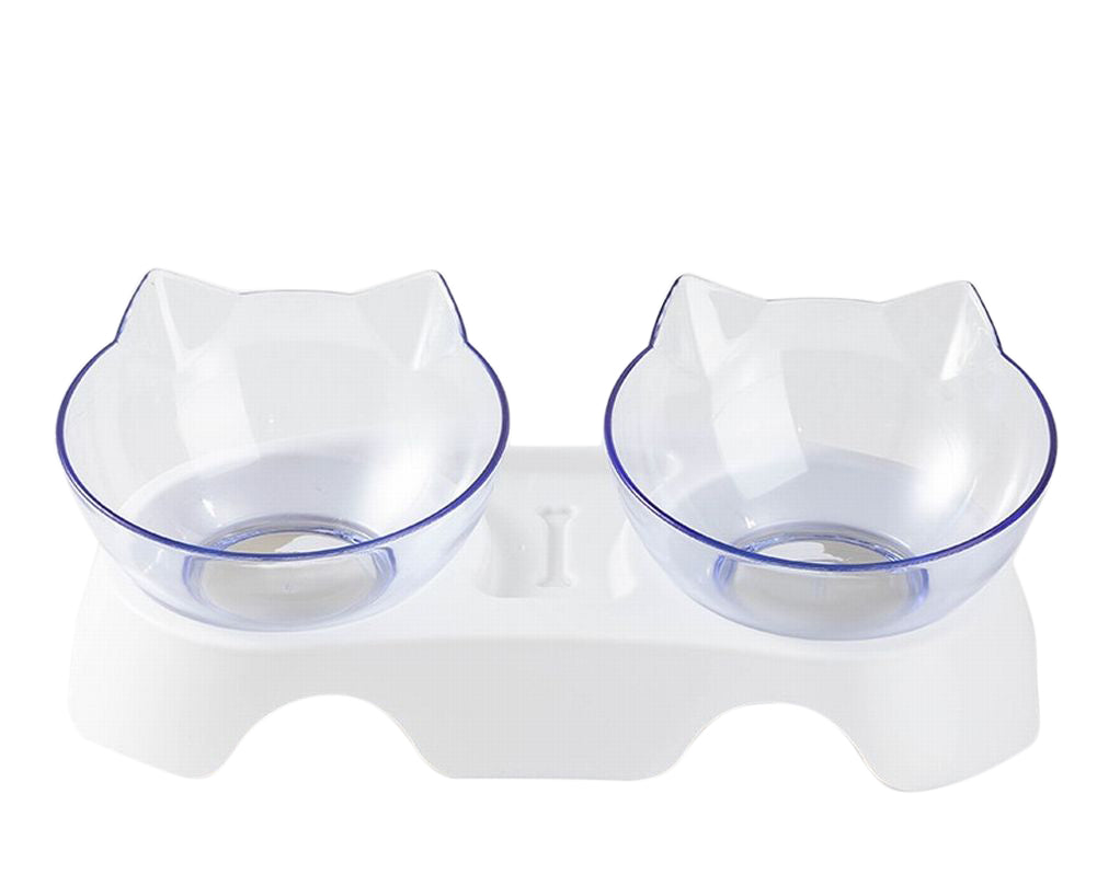 ネコ用食器 フードボール 猫 ネコ 犬 イヌ 小型犬 ドッグ キャット ペット用品 ペットグッズ エサ入れ 水入れ 15度 斜め 傾き 食べやすい クリアボウル 猫型 中身が見える 透明 かわいい キュート シンプル プラスチック ダブルボウル 白