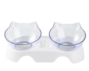 ネコ用食器 フードボール 猫 ネコ 犬 イヌ 小型犬 ドッグ キャット ペット用品 ペットグッズ エサ入れ 水入れ 15度 斜め 傾き 食べやすい クリアボウル 猫型 中身が見える 透明 かわいい キュート シンプル プラスチック ダブルボウル 白