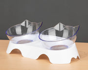 ネコ用食器 フードボール 猫 ネコ 犬 イヌ 小型犬 ドッグ キャット ペット用品 ペットグッズ エサ入れ 水入れ 15度 斜め 傾き 食べやすい クリアボウル 猫型 中身が見える 透明 かわいい キュート シンプル プラスチック ダブルボウル 白