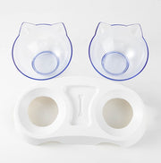 ネコ用食器 フードボール 猫 ネコ 犬 イヌ 小型犬 ドッグ キャット ペット用品 ペットグッズ エサ入れ 水入れ 15度 斜め 傾き 食べやすい クリアボウル 猫型 中身が見える 透明 かわいい キュート シンプル プラスチック ダブルボウル 白