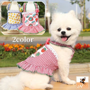 ドッグウェア キャミソールワンピース 犬服 猫服 ペット用品 キャット 小型犬 ノースリーブ 袖なし ボタン 前開き チェック柄 レース フリル フレア プリント イラスト イチゴ 苺 いちご アヒル 花 フラワー かわいい おしゃれ お出かけ お散歩 デイリー 普段使い 洋服 イヌ ネコ いぬ ねこ