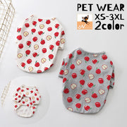 ペットウェア Tシャツ 犬服 猫服 洋服 ドッグウェア キャットウェア プルオーバー 袖あり りんご リンゴ アップル 総柄 おしゃれ かわいい お散歩 お出かけ 普段使い ペット服 猫の服 犬の服