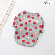 ペットウェア Tシャツ 犬服 猫服 洋服 ドッグウェア キャットウェア プルオーバー 袖あり りんご リンゴ アップル 総柄 おしゃれ かわいい お散歩 お出かけ 普段使い ペット服 猫の服 犬の服
