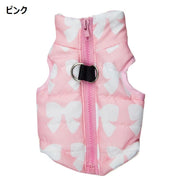 ドッグウェア ペットウェア ベスト ジャンパー 犬の服 犬服 猫の服 洋服 ペット用品 小型犬 アウター 袖なし ノースリーブ ジップアップ ファスナー仕様 リボン柄 暖かい 防寒 お散歩 お出かけ おしゃれ かわいい いぬ 猫 ねこ キャットウェア