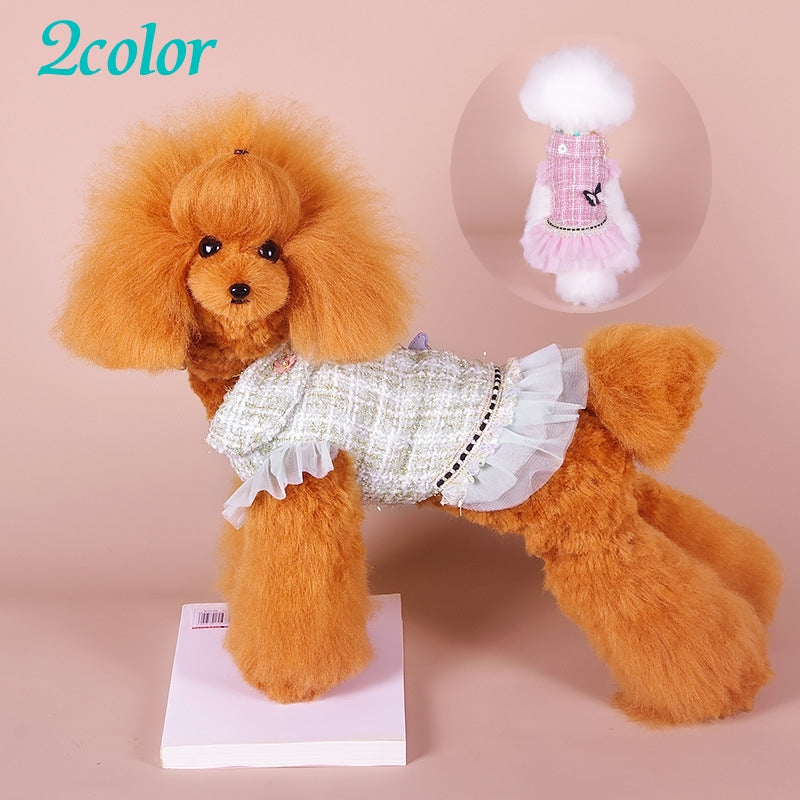 ペットウェア ワンピース ドッグウェア 犬服 ペット用 犬用 猫用 ペット用品 ペットグッズ 襟付き レース フリル 蝶モチーフ バタフライ 可愛い おしゃれ お散歩 お出かけ
