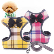 ハーネス リード セット ペット用品 猫 小型犬 中型犬 散歩 可愛い お洒落 メッシュ 通気性 胴輪 ベスト リボン チェック柄 サイズ調整 長さ調節可能 簡単装着 着脱簡単 胸当て 牽引ロープ お散歩紐 リーシュ 引きひも パイピング アジャスター 鈴付き カジュアル かわいい おしゃれ ねこ ネコ キャット CAT いぬ イヌ ドッグ DOG お出かけ