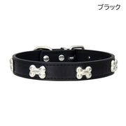 ペット用首輪 カラー 犬用 猫用 ペット用品 ペットグッズ フェイクレザー レザー調 骨 ボーン サイズ調節可能 無地 単色 ブラック ホワイト かわいい おしゃれ お散歩 おでかけ カラバリ豊富 いぬ ねこ ドッグ キャット
