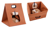 猫用ベッド 猫用ハウス キャットハウス ネコ ペット用品 ペットグッズ 折りたたみ可能 持ち手付き 窓付き 洗える フェルト メッシュ ボタン ファスナー 無地 ブラウン ライトグレー シンプル 犬 イヌ おでかけ