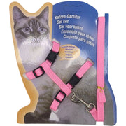 リード ハーネス 2点セット 猫用 ペットグッズ ペット用品 リーシュ 散歩紐 お散歩グッズ お出かけ紐 無地 シンプル 単色 ナイロン製 おしゃれ ねこ ネコ 通院 お散歩 外出 移動