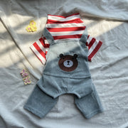 ペットウェア ドッグウェア カバーオール 犬用 つなぎ 洋服 袖あり オーバーオール風 重ね着風 クマ ボーダー柄 春 秋 冬 おしゃれ かわいい 普段使い お散歩 ペット服 犬の服 イヌ いぬ