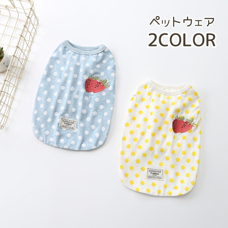 ペットウェア ドッグウェア ペット用 カットソー トップス ノースリーブ ペット服 水玉 ドット イチゴ 苺 犬服 かわいい おしゃれ 小型犬 中型犬 散歩 お出かけ 犬 猫 イヌ ネコ ペット用品