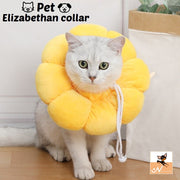 エリザベスカラー ペット用品 猫用 犬用 ドーナツ型 傷舐め防止 傷口保護 術後 ケア 介護 皮膚病 調節可能 柔らかい ソフト クッション ひまわり 花 フラワー かわいい おしゃれ 紐付き 引っ掻き防止 ネコ イヌ キャット ドッグ イエロー