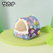 小動物用ハウス ハンモック 小型ペット用 寝具 寝床 寝袋 ベッド もこもこ ボア フリース 秋 冬 春 あったか ハムスター デグー リス ふわふわ おしゃれ かわいい 吊り下げループ付き 隠れ家 遊び場 ペット用品  フワフワ