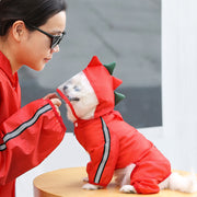 ドッグウェア ペットウェア レインコート 雨具 犬の服 犬服 洋服 ペット用品 反射テープ付き 袖あり 前開き スナップボタン フード付き 恐竜 カエル 雨の日 お散歩 お出かけ おしゃれ いぬ 小型犬