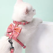 猫用ハーネス リード 2点セット ペット用品 キャットグッズ ネコ ねこ リーシュ お散歩紐 胴輪 リボン チェック おしゃれ かわいい お出かけ おめかし キュート 可愛い