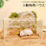 小動物用ハウス ペット用品 おうち お家 寝床 ハムスターハウス 小屋 ハムスター ネズミ チンチラ ペットハウス クリアカラー 透明 ペットグッズ おうち型 中が見える スクエア 四角 かわいい ナチュラル おしゃれ 茶 木目