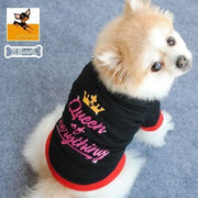 ペット服 Tシャツ 犬 猫 半袖 プルオーバー ドッグウエア キャットウエア 英字 プリント 王冠 ティアラ 春夏 お散歩 お出掛け レタードT バイカラー 犬用品 猫用品 ペットグッズ ブラック 黒