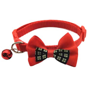 猫用首輪 キャットカラー ペット用 単品 犬 ドッグ アクセサリー チョーカー リボン 蝶ネクタイ 鈴 ベル 首飾り チェック柄 かわいい キュート セーフティーバックル 安全バックル サイズ調整可能 おしゃれ