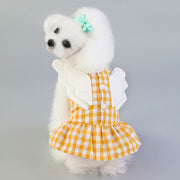 ペットウェア ドッグウェア 犬服 猫服 ワンピース 袖なし プルオーバー 飾りボタン 犬の服 猫の服 羽 天使 チェック柄 ペット用品 散歩 可愛い おしゃれ 外出 お出掛け ペットの服 ペットグッズ キャットウェア イヌ いぬ ネコ ねこ