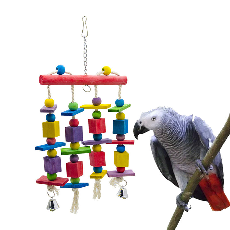 ペット用品 鳥用 おもちゃ 玩具 噛む玩具 咀嚼 インコ 鳥 オウム ケージアクセサリー 吊り下げタイプ 鈴 ベル ロープ ボール 球 木製 ウッド カラフル ストレス解消
