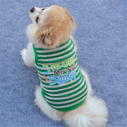 ペット用 犬猫兼用 タンクトップ 犬の服 ノースリーブ 袖なし カットソー 洋服 ボーダー柄 英字 プリント おしゃれ 可愛い かわいい ドッグウェア ドッグウエア 超小型犬 小型犬 犬用 イヌ用 いぬ用 猫用 ネコ用 ねこ用 英語 アルファベット 赤 緑 黄色