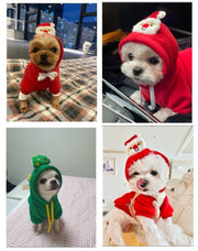 ドッグウエア クリスマス サンタ ツリー ペット服 パーカー キャットウエア 犬用 猫用 袖あり フーディ 犬 猫 秋冬 防寒 あったか 暖かい レッド グリーン