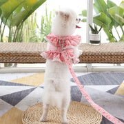 ベスト リード ２点セット 犬用 猫用 小型犬 ペットウェア ドッグウェア ペット用品 フリル 花柄 フラワー レース マジック テープ お出かけ お散歩 かわいい おしゃれ