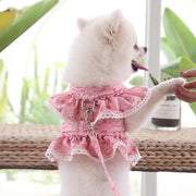 ベスト リード ２点セット 犬用 猫用 小型犬 ペットウェア ドッグウェア ペット用品 フリル 花柄 フラワー レース マジック テープ お出かけ お散歩 かわいい おしゃれ